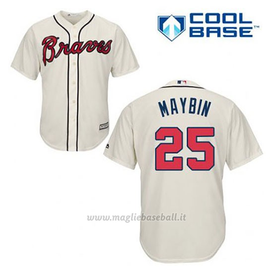 Maglia Baseball Uomo Atlanta Braves 25 Cameron Maybin Crema Alterner Cool Base